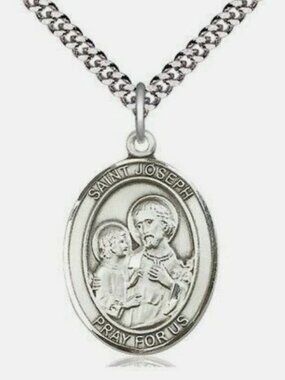 St. Joseph - Patron Saint of Families - Sterling Silver Oval with 24" Chain
